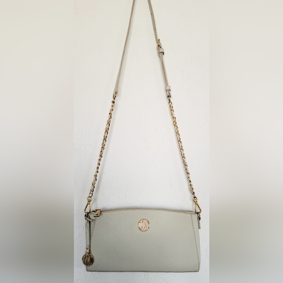 DKNY Bryant Park 100%Cow Saffiano Leather Crossbody Bag Taupe Gray 11"×6"×2" - Picture 13 of 16